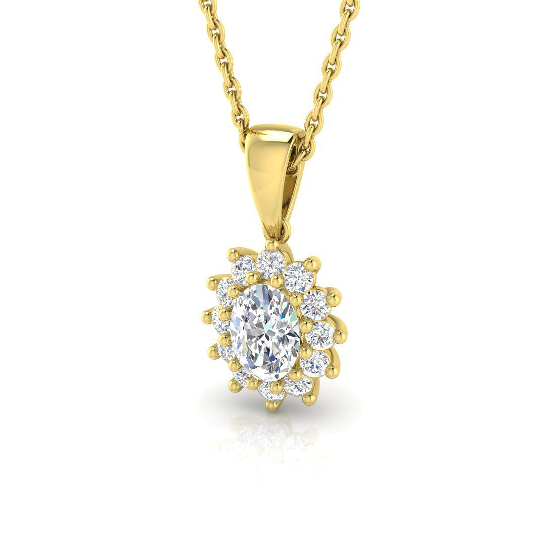 18ct yellow gold pendant featuring 0.39ct oval diamond and accent diamonds
