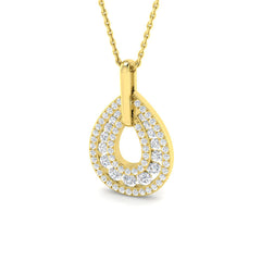 9ct Yellow Gold open pear-shaped pendant necklace set with 0.75ct of round brilliant lab-grown diamonds.