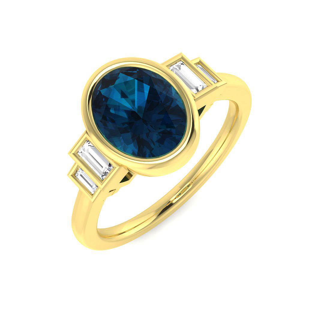 18ct Yellow Gold sapphire and diamond ring detail view