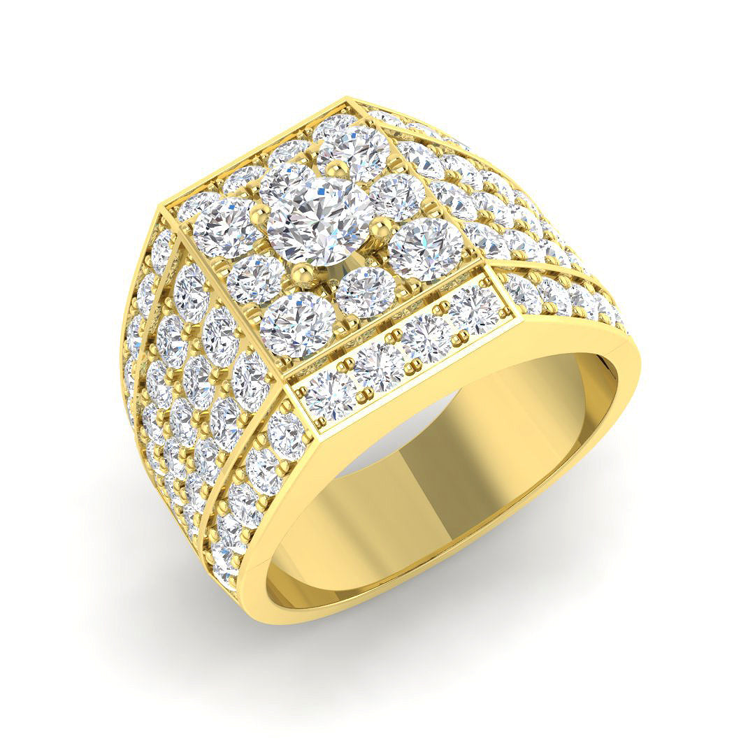 Heavy 9ct Yellow Gold gents statement ring set with 83 round brilliant lab-grown diamonds totalling 4.36ct.