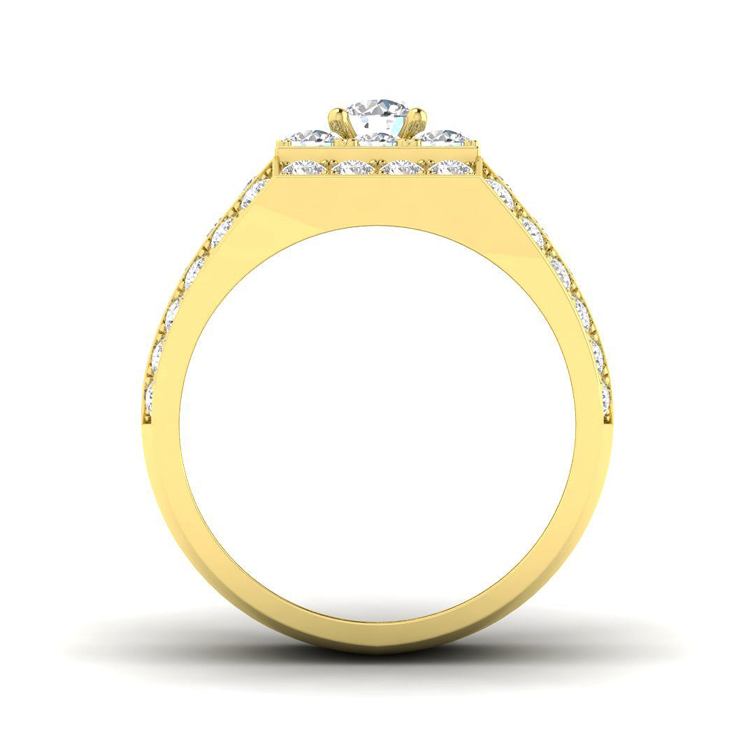 Heavy 9ct Yellow Gold gents statement ring set with 83 round brilliant lab-grown diamonds totalling 4.36ct.