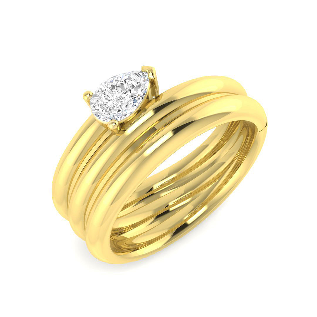 A substantial 9ct yellow gold ring featuring a 0.40ct pear-cut lab-grown diamond in a contemporary setting, hand-finished in our Chichester workshop.