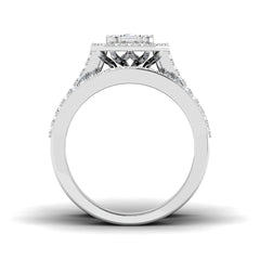 Front profile view of an 18ct White Gold diamond bridal stack showing the elevated setting and unified thick band.