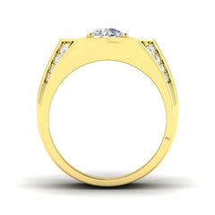 Side view of a substantial 10.8g gold men's ring showing the thick shank and channel set diamond details.