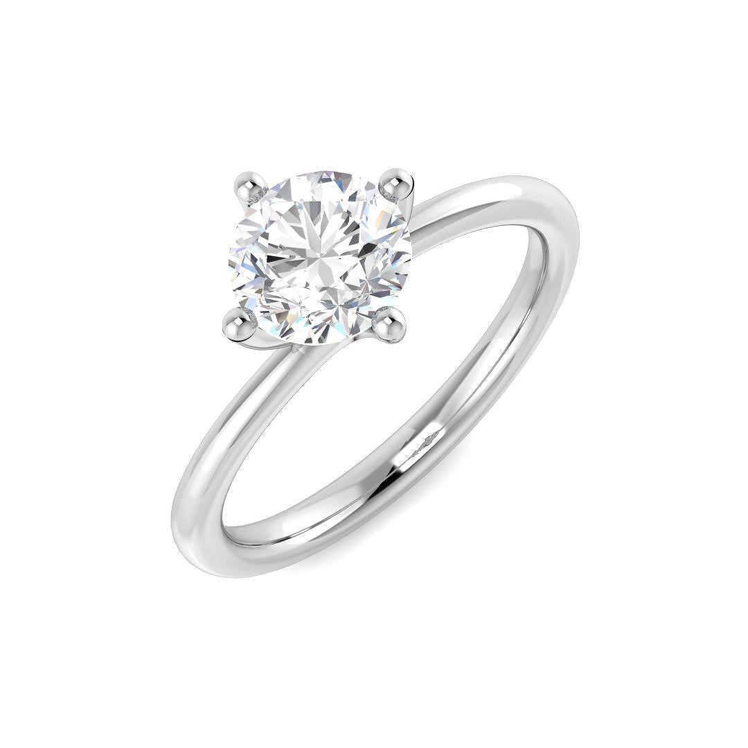 9ct White Gold solitaire ring featuring a 1.06ct round lab-grown diamond in a four-claw compass setting.