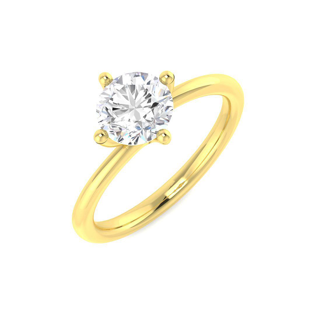 9ct Yellow Gold engagement ring with a round brilliant lab diamond set in a North-South-East-West orientation.