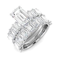9ct White Gold lab-grown diamond bridal set with a large emerald cut centre stone and matched eternity bands.