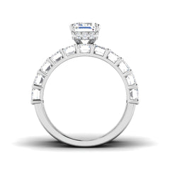 Side profile of a 9ct Yellow Gold emerald cut diamond ring stack showcasing the solid gold gallery.