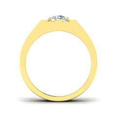 Side view of a yellow gold men's ring showing the channel set diamonds and flat top profile.