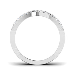 Front view of a white gold double band chevron ring featuring pave set lab diamonds.