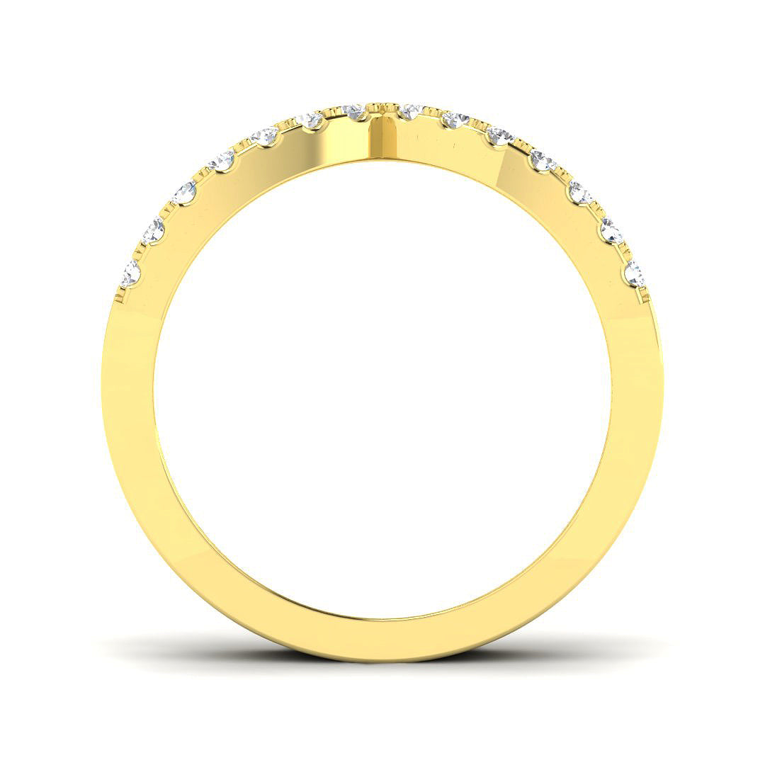 Front view of a 9ct Yellow Gold V-shape ring set with two rows of sparkling lab-grown diamonds.