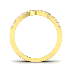 Front view of a 9ct Yellow Gold V-shape ring set with two rows of sparkling lab-grown diamonds.
