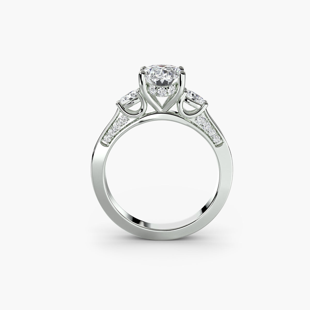 Three Stone with Pavé Shoulders, front view