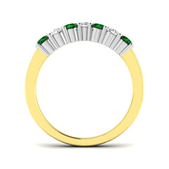 9ct Yellow Gold wishbone ring featuring alternating round emeralds and diamonds in a prong setting.
