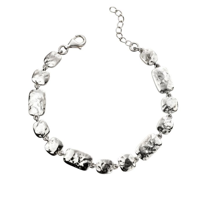 Silver necklace with clear beads on a white background