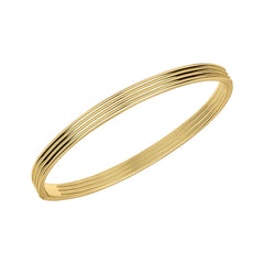 A single, wide hinged bangle with multiple parallel ridges on its surface, crafted in gold plated sterling silver, shown on a white background.