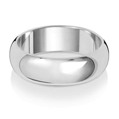 A classic D-shape polished wedding ring in platinum or white gold, shown from the side on a white background.