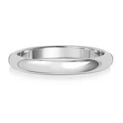 A classic D-shape polished wedding ring in platinum or white gold, shown from the side on a white background.