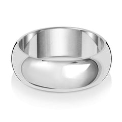 A classic D-shape polished wedding ring in platinum or white gold, shown from the side on a white background.