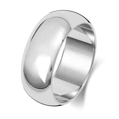 A classic D-shape polished wedding ring in platinum or white gold, shown from the side on a white background.