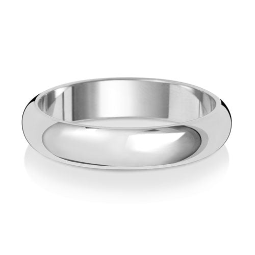 A classic D-shape polished wedding ring in platinum or white gold, shown from the side on a white background.
