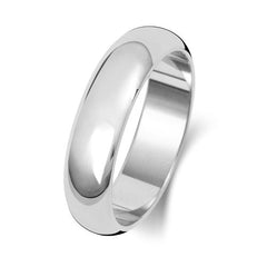 A classic D-shape polished wedding ring in platinum or white gold, shown from the side on a white background.