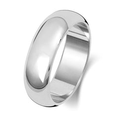 A classic D-shape polished wedding ring in platinum or white gold, shown from the side on a white background.