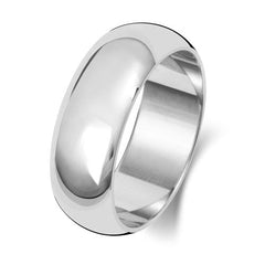 A classic D-shape polished wedding ring in platinum or white gold, shown from the side on a white background.