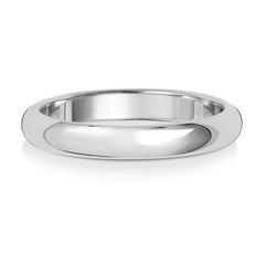 A classic D-shape polished wedding ring in platinum or white gold, shown from the side on a white background.