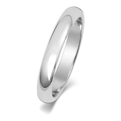 A classic D-shape polished wedding ring in platinum or white gold, shown from the side on a white background.