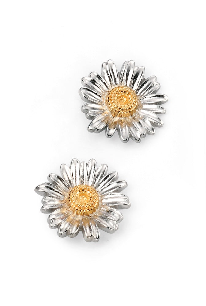 Yellow gold plated daisy stud earrings in recycled sterling silver