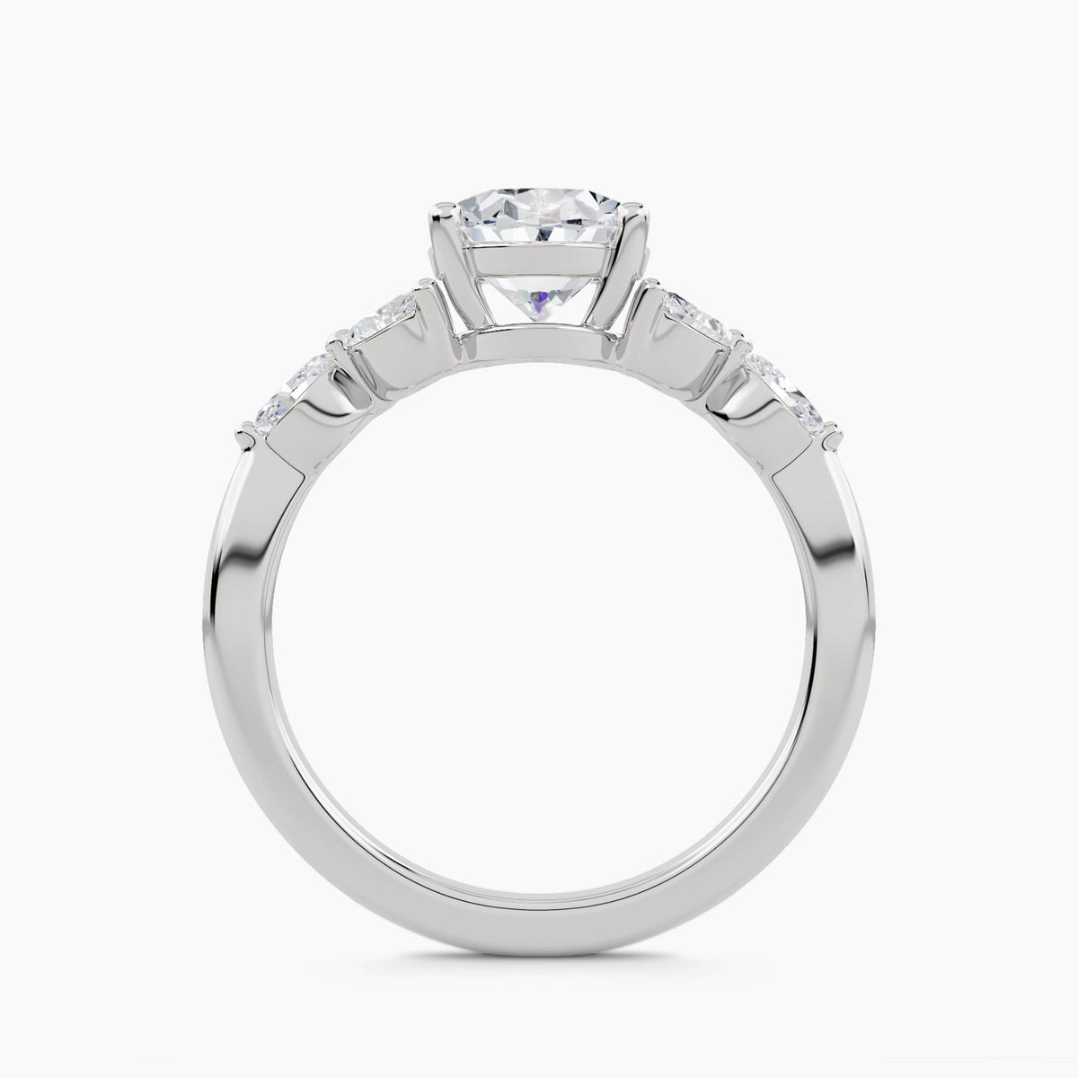 Solitaire With Double Marquise And Round Cluster Shoulders, front view