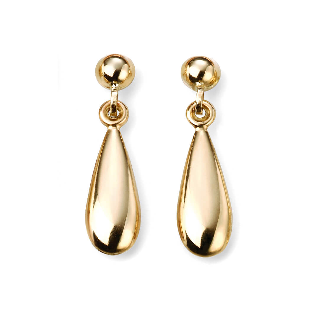 Plain teardrop earrings in 9ct yellow gold with polished finish