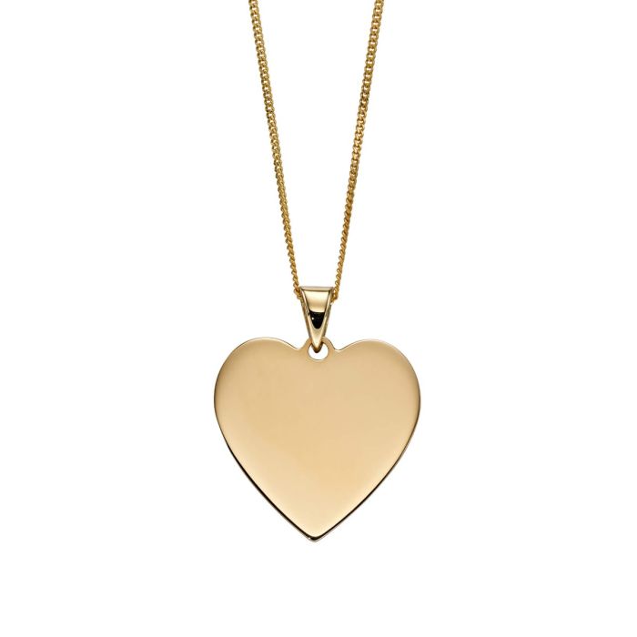 Heart engravable tag pendant in 9ct yellow gold, shown at actual size
