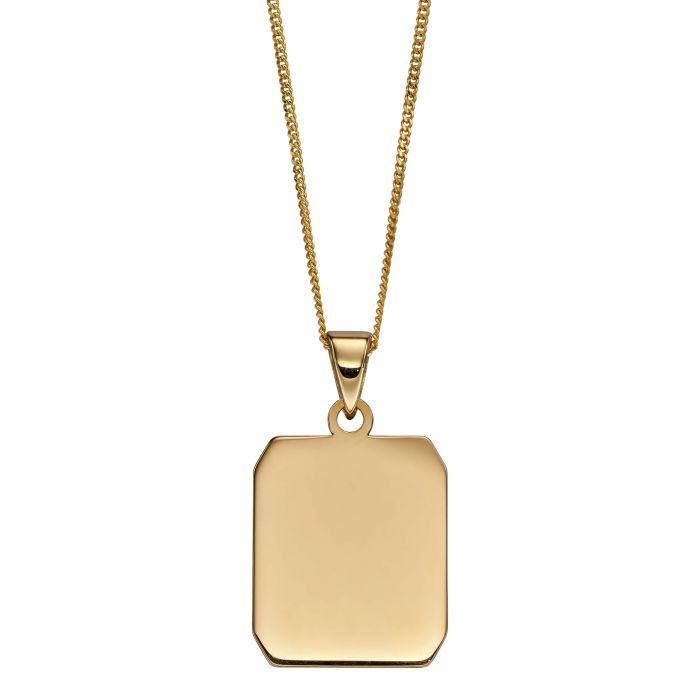 9ct yellow gold rectangular dog tag pendant, polished finish