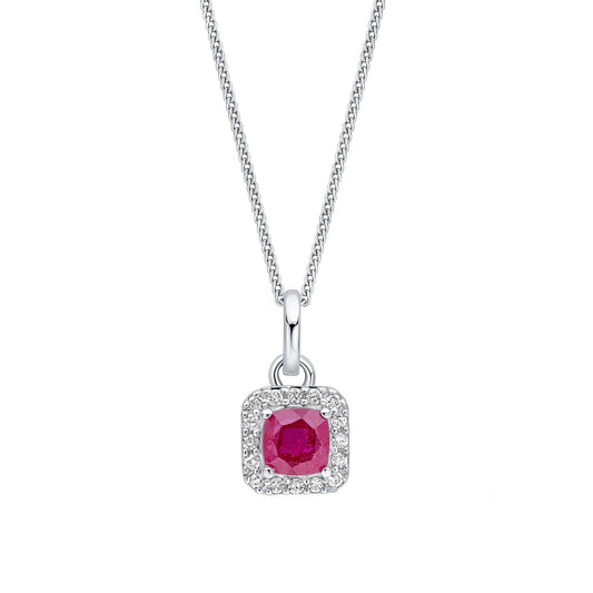 Silver necklace with a pink gemstone pendant on a white background 1920