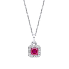 Silver necklace with a pink gemstone pendant on a white background