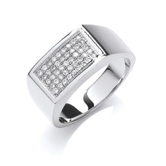 Sterling Silver gents signet ring featuring a rectangular face set with micro pave cubic zirconia stones.