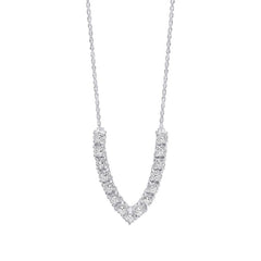 Diamond necklace with a V-shaped pendant on a white background