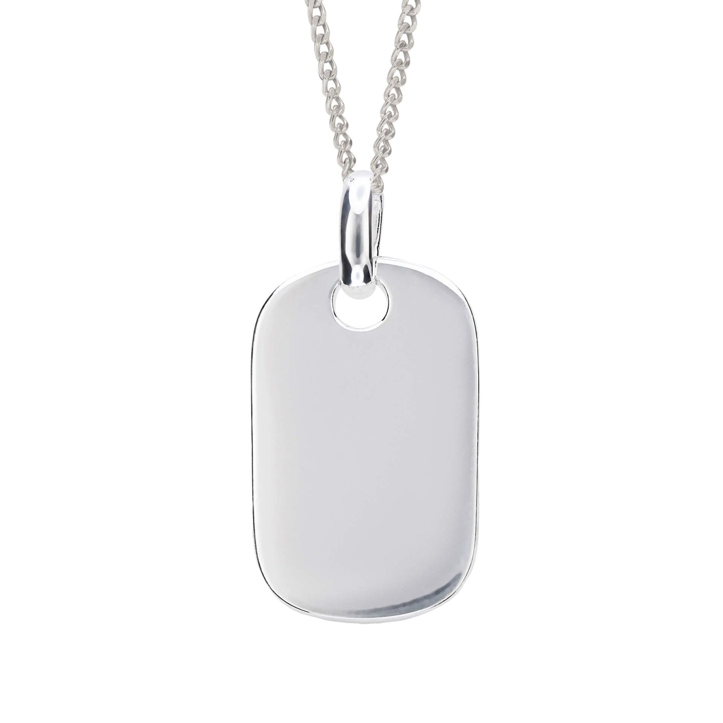 Rounded rectangle tag pendant in recycled sterling silver, front view