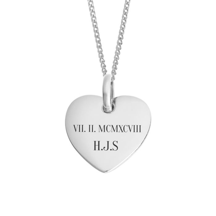 Engraved heart tag pendant detail