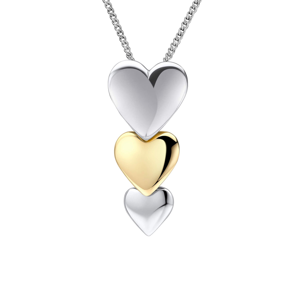Cascading hearts drop pendant in recycled sterling silver