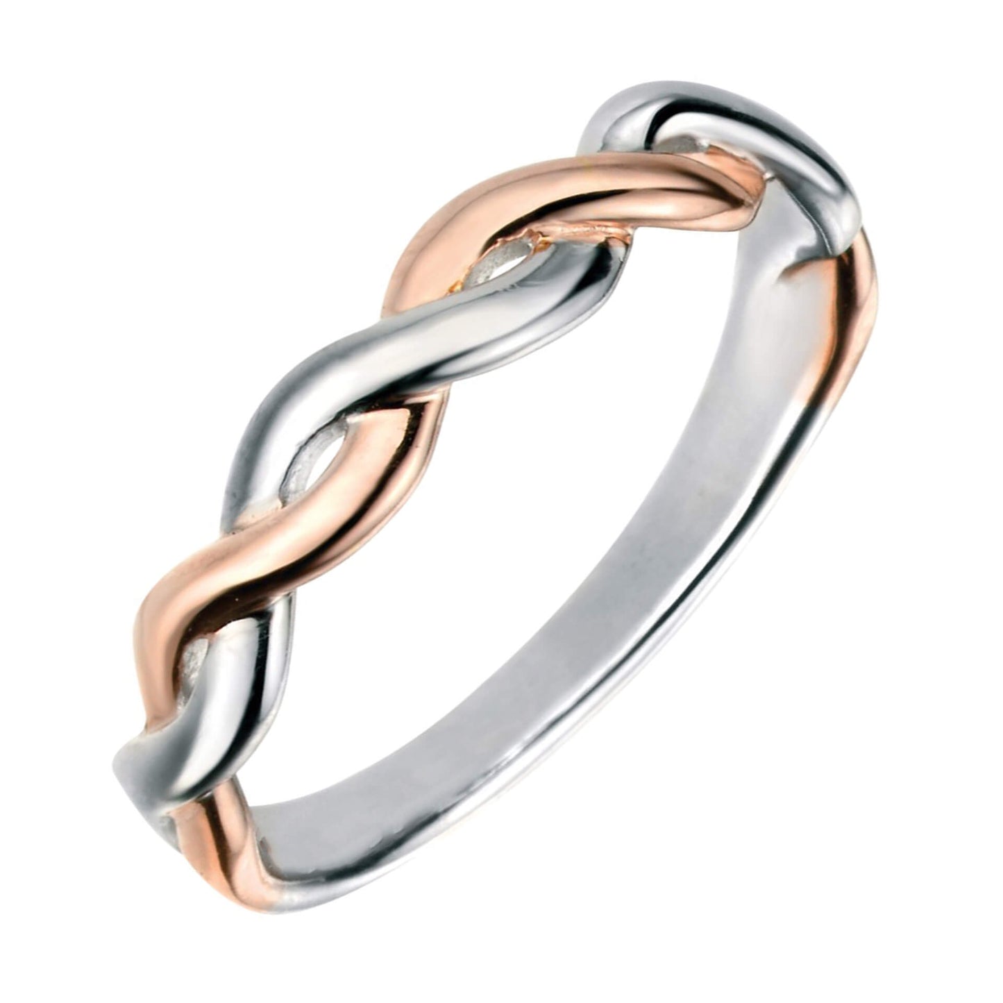 Mixed twist ring in recycled sterling silver with rose gold plated detailing