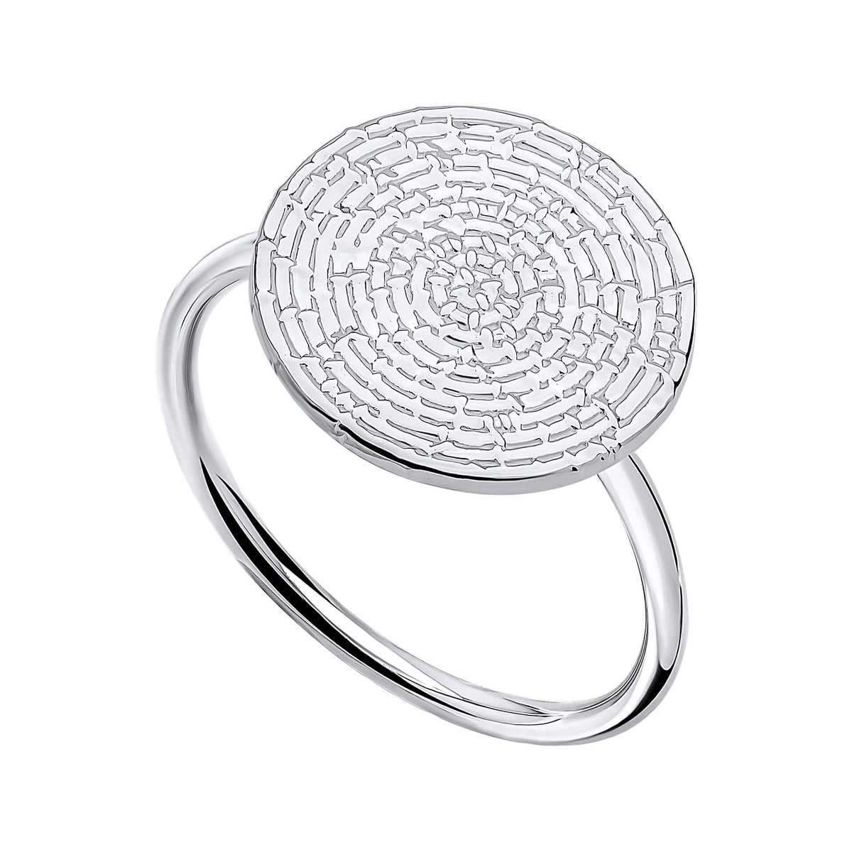 Ripple texture round disc ring in recycled sterling silver