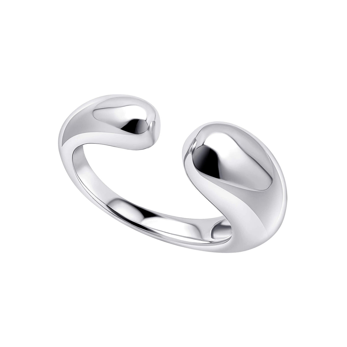 Open organic shaped recycled sterling silver ring, front view