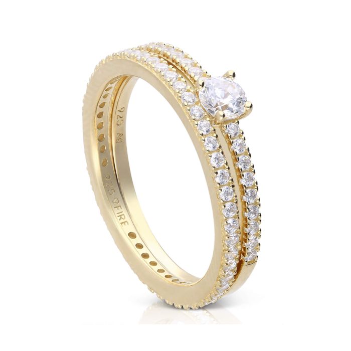 Recycled sterling silver bridal ring set with cubic zirconia
