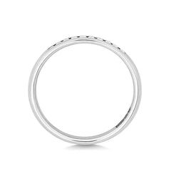 A top-down profile view of a white gold channel set ring, highlighting the slim 2.2mm width.