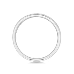 A top-down profile view of a white gold channel set ring, highlighting the slim 2.2mm width and smooth finish.