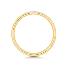 A top-down profile view of a yellow gold half eternity ring, displaying the polished band and thickness.
