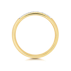 A top-down profile view of a yellow gold wedding ring, showing the polished band and thickness.